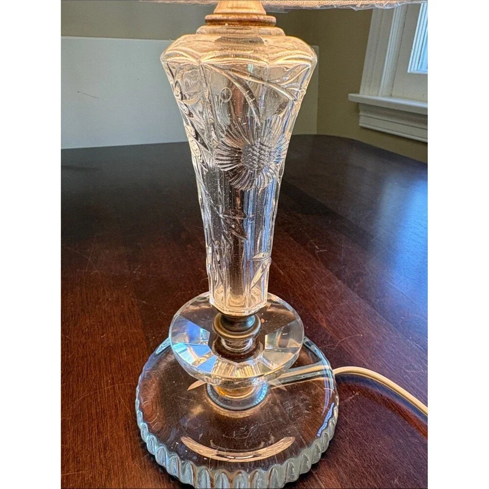 Vintage Glass Table Lamp with White Shade